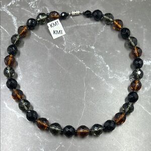 Vintage KMT Faceted Crystal Bead Jet Black Necklace